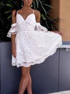 Choies White Spaghetti Strap V-neck Lace Panel Mini Dress