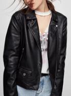 Choies Black Notch Lapel Asymmetric Zip Leather Look Biker Jacket