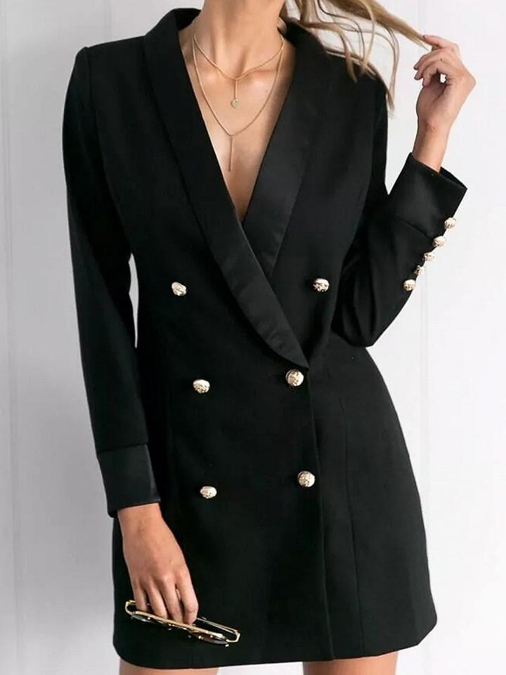 Choies Black Shawl Lapel Double Breasted Longline Blazer