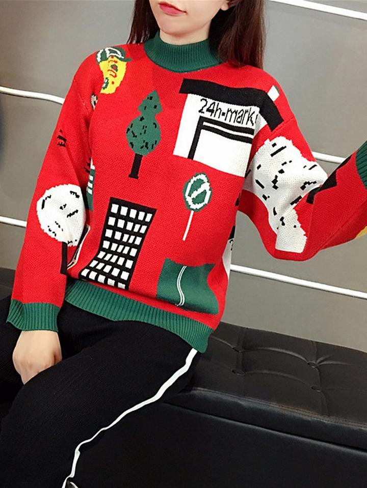 Choies Red Long Sleeve Chunky Ugly Sweater