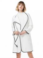 Choies White Contrast Hem Open Front Longline Wool Hooded Coat