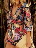Choies Polychrome V-neck Floral Print Chic Women Romper Playsuit