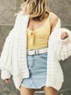 Choies White Open Front Puff Sleeve Chic Women Knit Cardigan