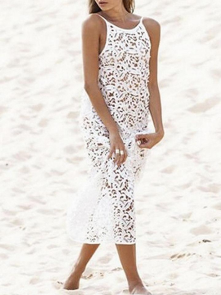 Choies White Spaghetti Strap Cut Out Detail Open Back Lace Maxi Dress