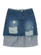 Choies Blue High Waist Ripped Contrast Panel Denim Mini Skirt