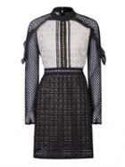 Choies White Contrast Ruffle Trim Lattice Detail Geo Patterned Dress