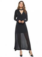 Choies Black Choker Neck Plunge Long Sleeve Maxi Dress