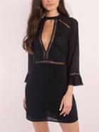 Choies Black Plunge Neck Cut Out Lace Panel Flare Sleeve Mini Dress