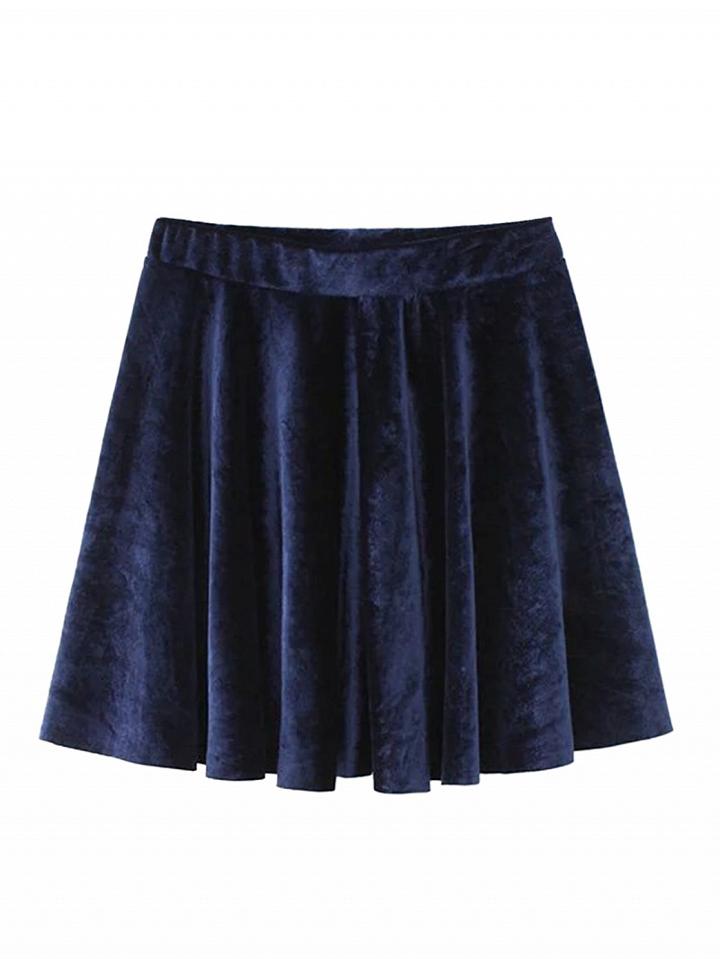 Choies Navy High Waist Velvet Skater Skirt