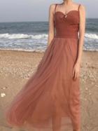 Choies Dark Brown Tie Front Chic Women Sheer Mesh Cami Midi Dress