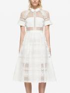 Choies White Lace Panel Pointed Collar High Waist Midi Dress