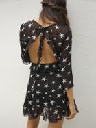 Choies Black Star Print Backless Ruffle Hem Mini Dress