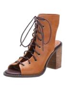 Choies Brown Cut Out Slingback Lace-up Block Heeled Shoes