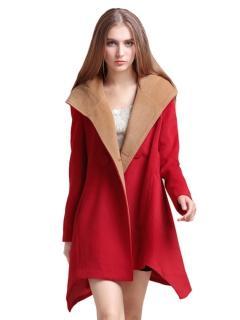 Choies Red Hooded Longline Wool Coat