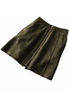 Choies Green Faux Suede High Waist Circle Zip Front Mini Skirt