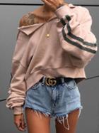 Choies Light Pink V Front Striped Sleeve Hoodie