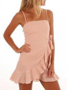 Choies Pink Spaghetti Strap Ruffle Hem Mini Dress
