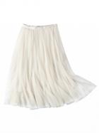 Choies White High Waist Overlay Mesh Pleated Skirt