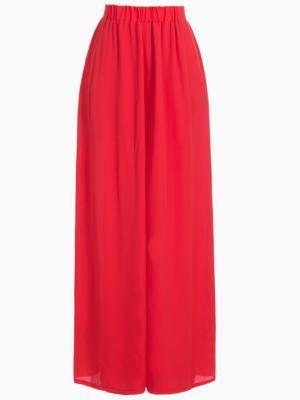 Choies Elastic High Waist Chiffon Wide Leg Pants In Red