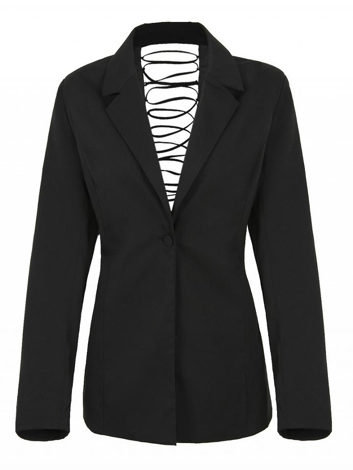 Choies Black Lace-up Back Single Button Blazer