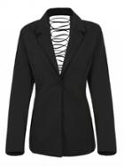 Choies Black Lace-up Back Single Button Blazer