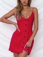 Choies Red Plunge Button Placket Front Tie Back Mini Dress