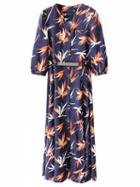 Choies Multicolor Lily Print Belt Waist Button Through Midi Dress