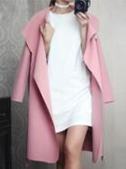 Choies Pink Lapel Tie Waist Longline Coat