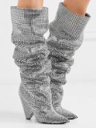 Choies Silver Rhinestone Detail Pointed Heeled Knee Boots