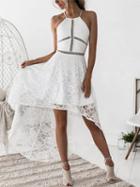 Choies White Cut Out Detail Lace Hi-lo Dress