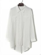 Choies White Pointed Collar Dipped Back Semi-sheer Boyfriend Shirt