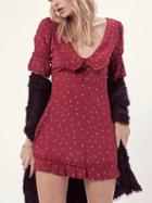 Choies Red Middy Collar Print Detail Frill Trim Mini Dress
