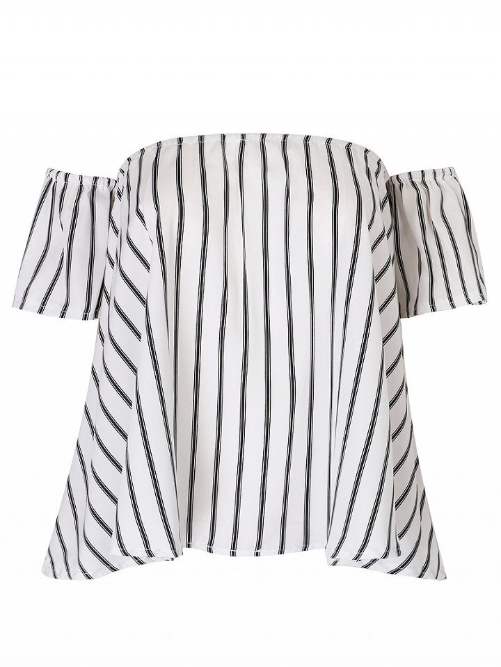 Choies White Stripe Off Shoulder Blouse