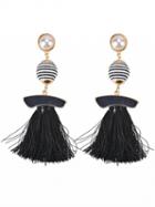 Choies Black Pearl Embellished Tassel Earrings