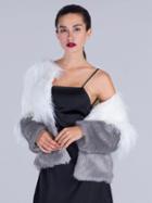 Choies Gray Color Block Faux Fur Coat