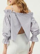 Choies White Striped Cold Shoulder Wrap Back Shirred Cami Top