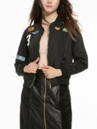 Choies Black Patches Detail Zip Up Bomber Jacket