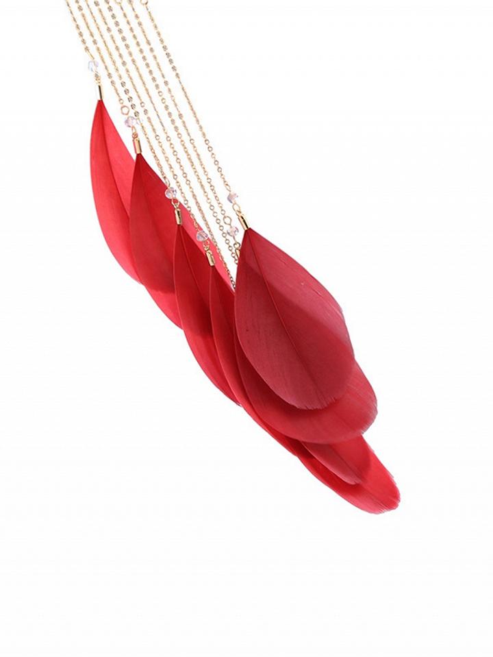 Choies Burgundy Alloy Tassel Feather Chic Women Earrings