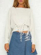 Choies White Lace-up Corset Front Rib Knit Sweater