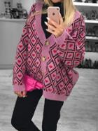 Choies Pink Contrast Plaid Heart Detail Long Sleeve Chic Women Knit Cardigan