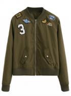 Choies Army Green Patches Detail Zip Up Bomber Jacket