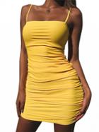 Choies Yellow Spaghetti Strap Tie Back Bodycon Mini Dress