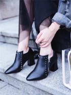 Choies Black Stud Pointed Leather Heeled Shoes