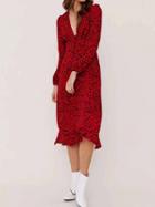 Choies Red V-neck Leopard Print Long Sleeve Women Midi Dress