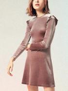 Choies Purple Velvet Ruffle Detail Long Sleeve Mini Dress