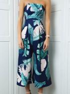 Choies Polychrome Chiffon Bandeau Leaf Print Chic Women Jumpsuit