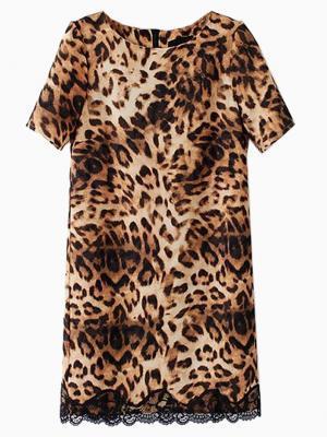 Choies Leopard Shift Dress With Lace Hem
