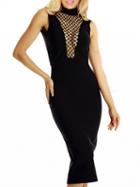 Choies Black Fishnet Panel Bodycon Midi Dress