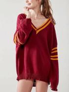 Choies Red V-neck Longline Knit Sweater