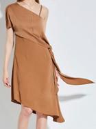 Choies Khaki One Shoulder Spaghetti Strap Knot Side Asymmetric Hem Dress